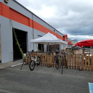 Bike parking area and patio