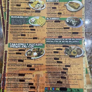 Menu prices