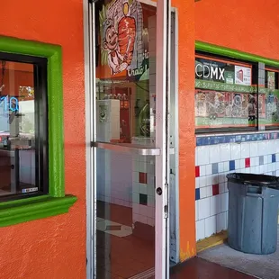 a neon sign in the window