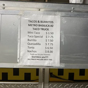 Updated menu prices