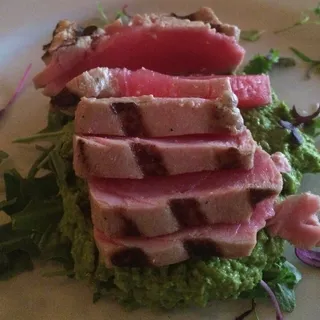 Seared Ahi Over English Pea Hummus
