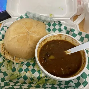 Grilled Chicken Sandwich Lunch with  black bean soup