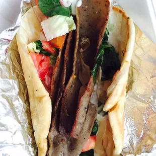 Another view of this nasty Skimpy Gyro! Not worth $7.00 buck! Although the price on the board says $5.99!