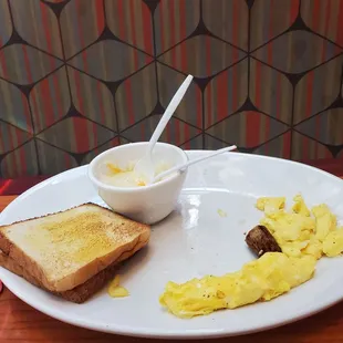 Was ... 2 egg breakfast: turkey sausage w/grits and toast