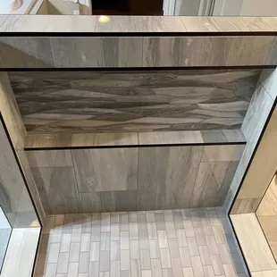 a shower with a glass door