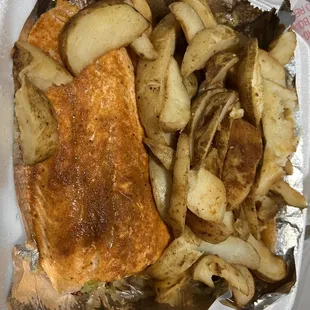 Steamed Salmon with steamed fries