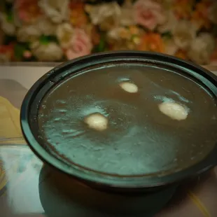 Sesame Soup with Black Glutinous Rice Balls. The rice balls also had sesame paste inside which was a nice surprise!