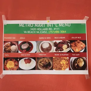 the menu for the restaurant