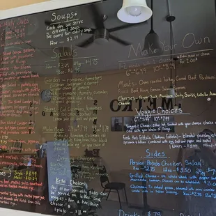 a menu on the wall