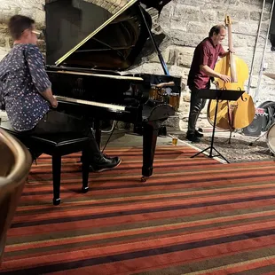 a man playing the piano and a woman playing the cello