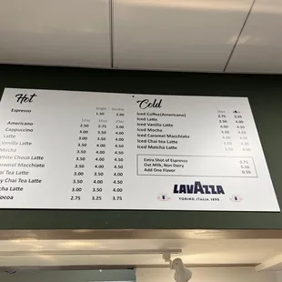the menu of the restaurant