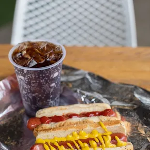 a hot dog with mustard and ketchup