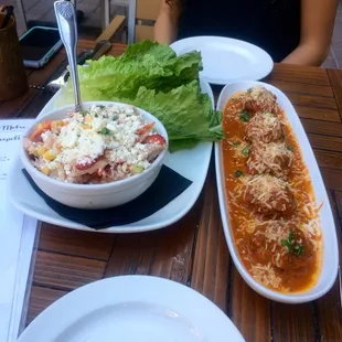 Rosemary chicken lettuce wraps &amp; the meatball appetizer! Both are so delicious