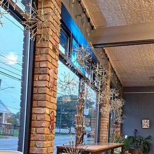 Front window with twinkling lighrs.