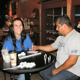 playing dominoes