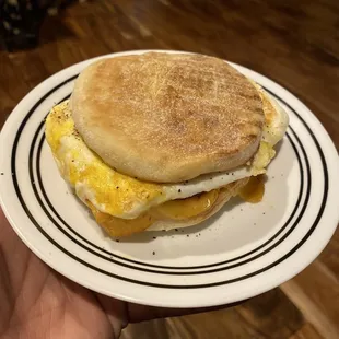 Breakfast Sandwich with Egg, Sausage &amp; Chipotle Gouda on English Muffin