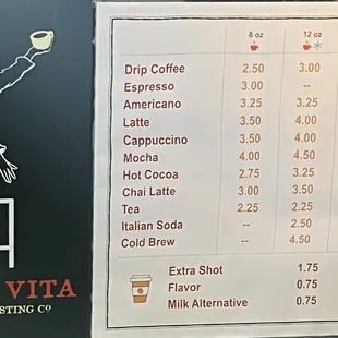 Coffee menu