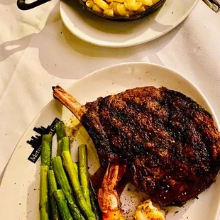 Off menu Bone in Prime Rib Asparagus with Béarnaise Sauce Four Cheese Mac and Cheese