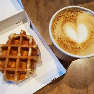 Belgian waffle and 12 oz. Cappuccino