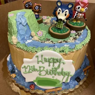 They created the cutest Animal Crossing scene for my cake!!!! (Figurines not included, I bought from Amz)