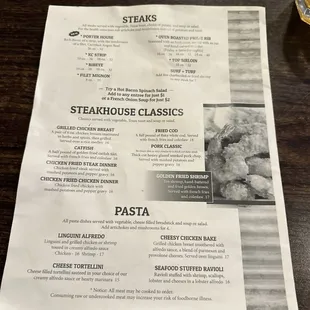 Steak menu