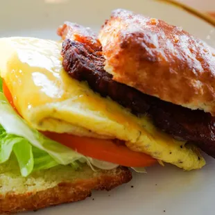 a breakfast sandwich on a plate
