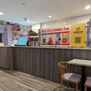 a table and chairs in a restaurant