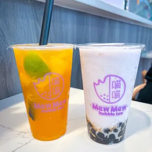 Mango fruit tea + Taro slush