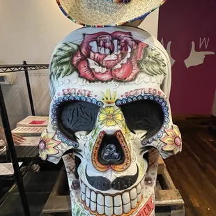 a skull with a straw hat on top of it