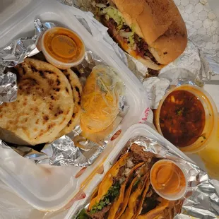Chicharon Pupusas, Birria Tacos, Torta Cubana