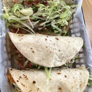 Hubby&apos;s tacos. Filled with tons of meat, lettuce, jalapeños, tomatoes &amp; cheese. He said they &quot; were the best he has EVER had!&quot;4.23.21