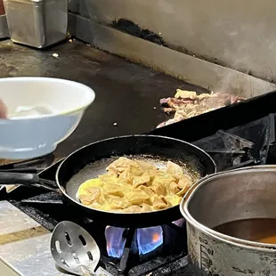 Chiliquiles with the scrambled eggs added