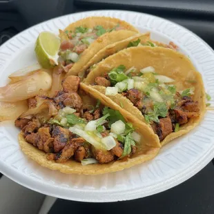 Al Pastor, Buche, and Chicharron Tacos