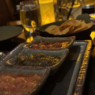 a table of food and drinks