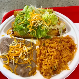 Saturday Special...5 taquitos platter with rice, beans and drink for only $7.49