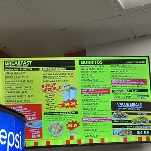 Breakfast and burrito menu