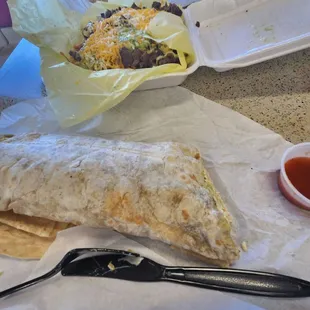 Choncho Burrito and Carne Masada fries.