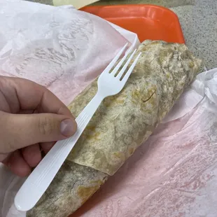 Choncho Burrito with fork for scale