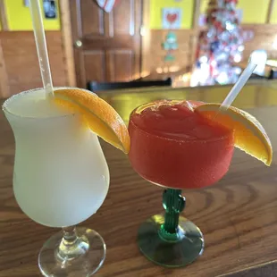 Piña colada and strawberry blended margarita