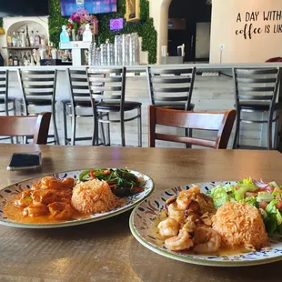 two plates of food on a table