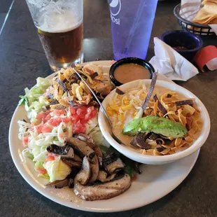 Blackened chicken salad with tortilla soup (lunch)