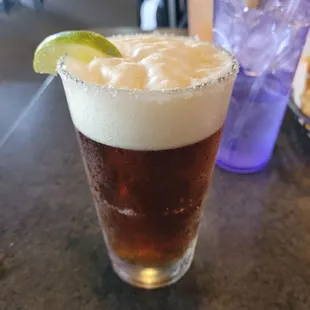 Dos XXX amber with salted rim and lime