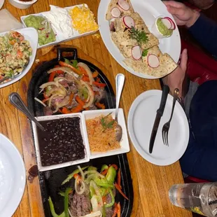 Steak fajitas and steak quesadillas.