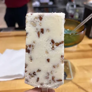 Mexican popsicles!!! Lots of flavor options... this is butter pecan.