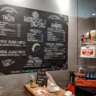 a menu on the wall