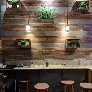 a bar with stools