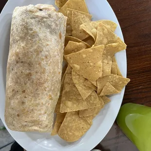 Burrito is huge and had fresh chips