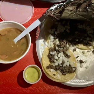 Street tacos and charro beans (I had already eaten 2 before snapping this pic)