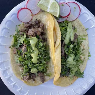 Beef taco and pork taco