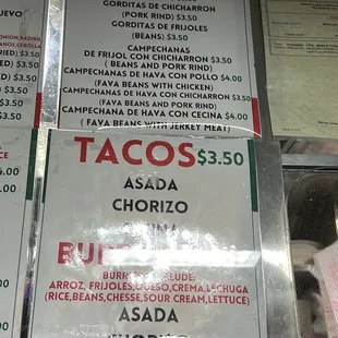 menus and prices